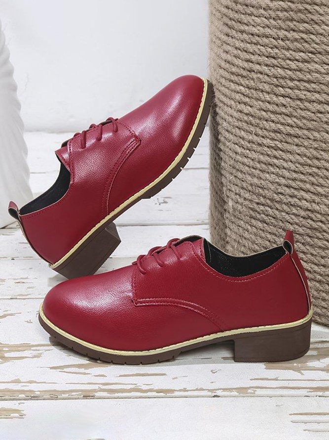 Plain Color Split Joint Casual Lace-Up Flat Shoes