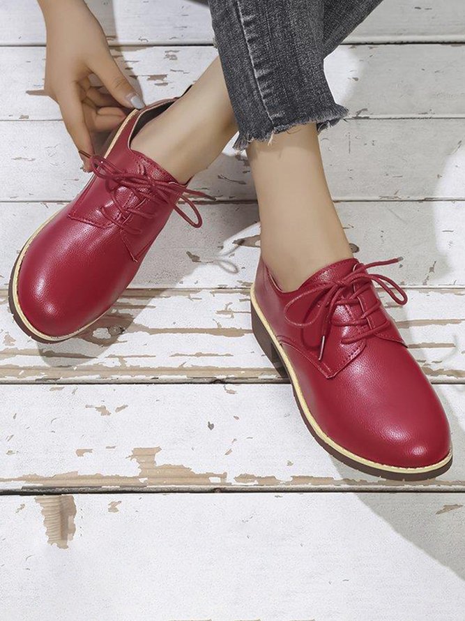 Plain Color Split Joint Casual Lace-Up Flat Shoes