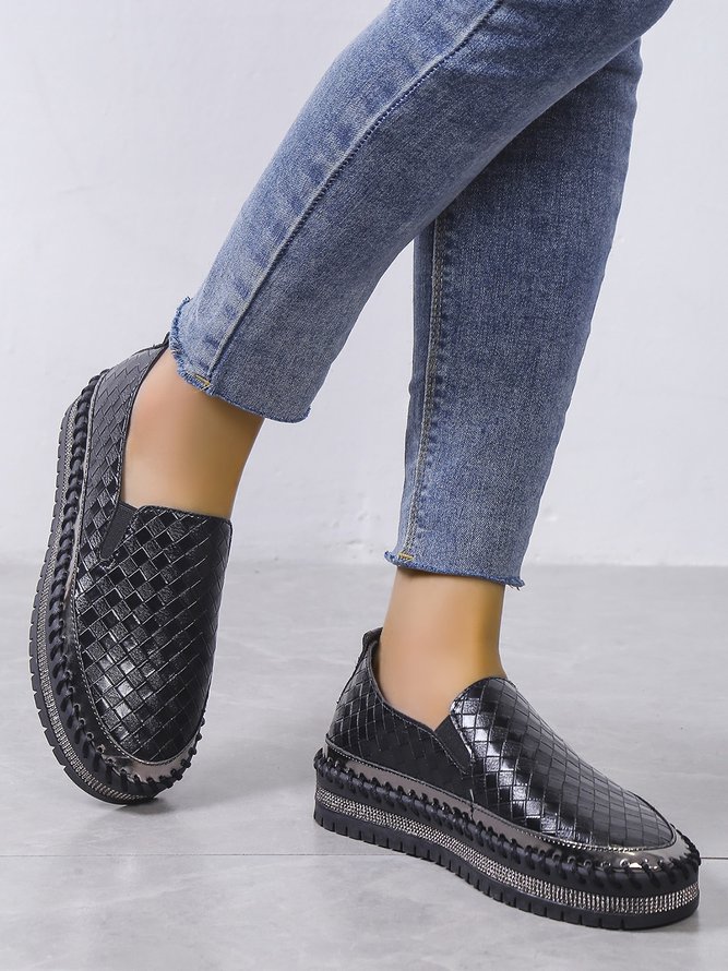 Braided Embossed Rhinestone Comfy Sole Slip On Shoes