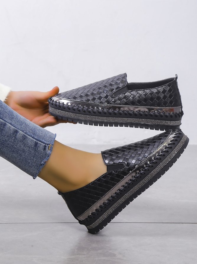 Braided Embossed Rhinestone Comfy Sole Slip On Shoes