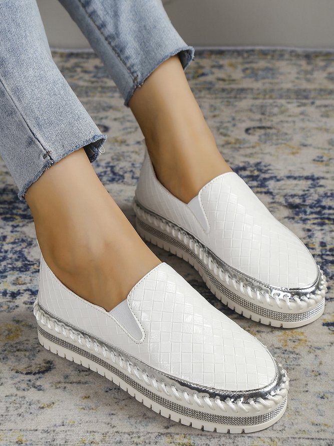 Braided Embossed Rhinestone Comfy Sole Slip On Shoes