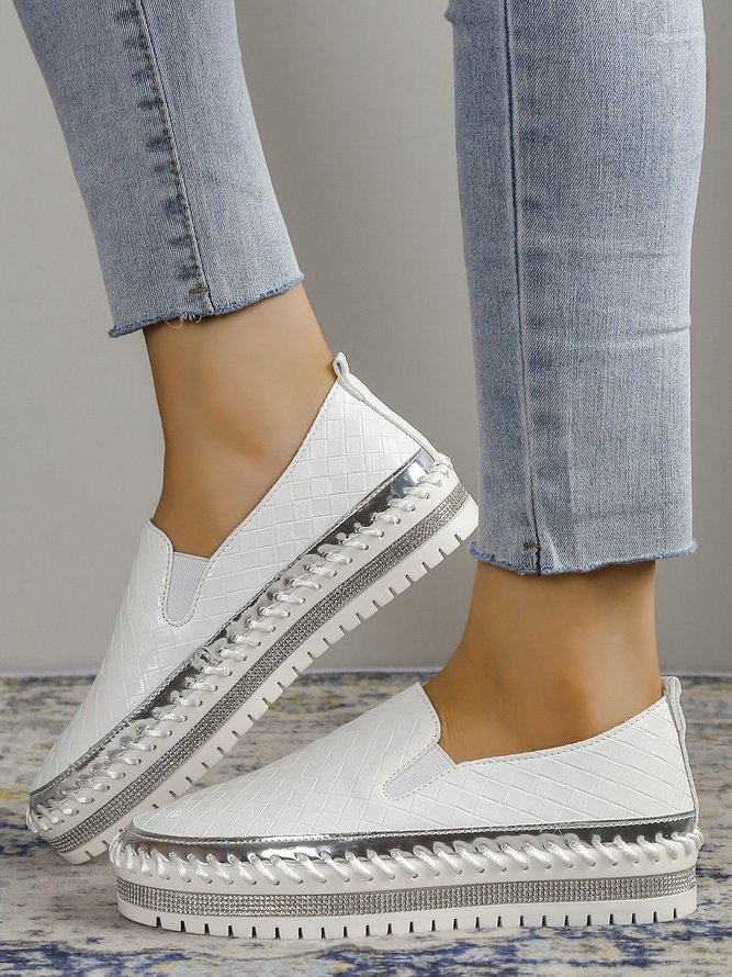 Braided Embossed Rhinestone Comfy Sole Slip On Shoes