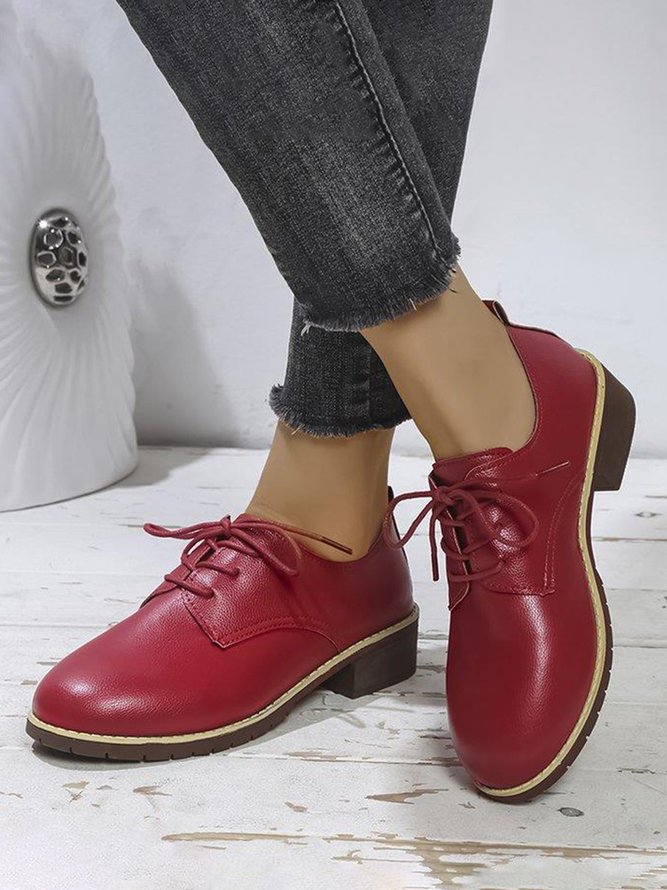 Plain Color Split Joint Casual Lace-Up Flat Shoes