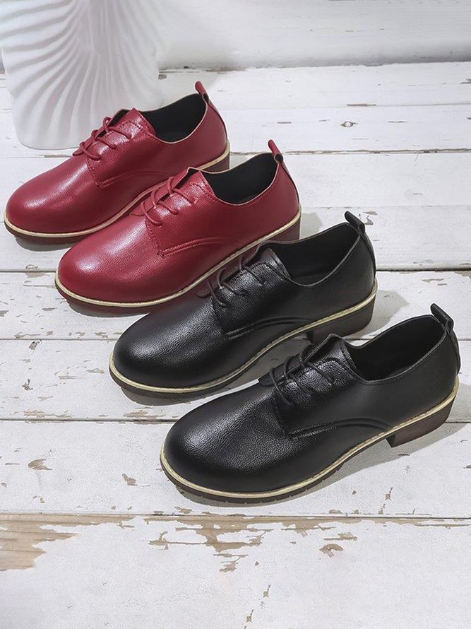 Plain Color Split Joint Casual Lace-Up Flat Shoes