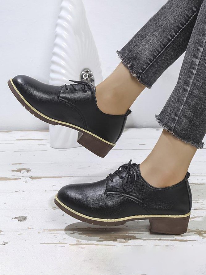 Plain Color Split Joint Casual Lace-Up Flat Shoes