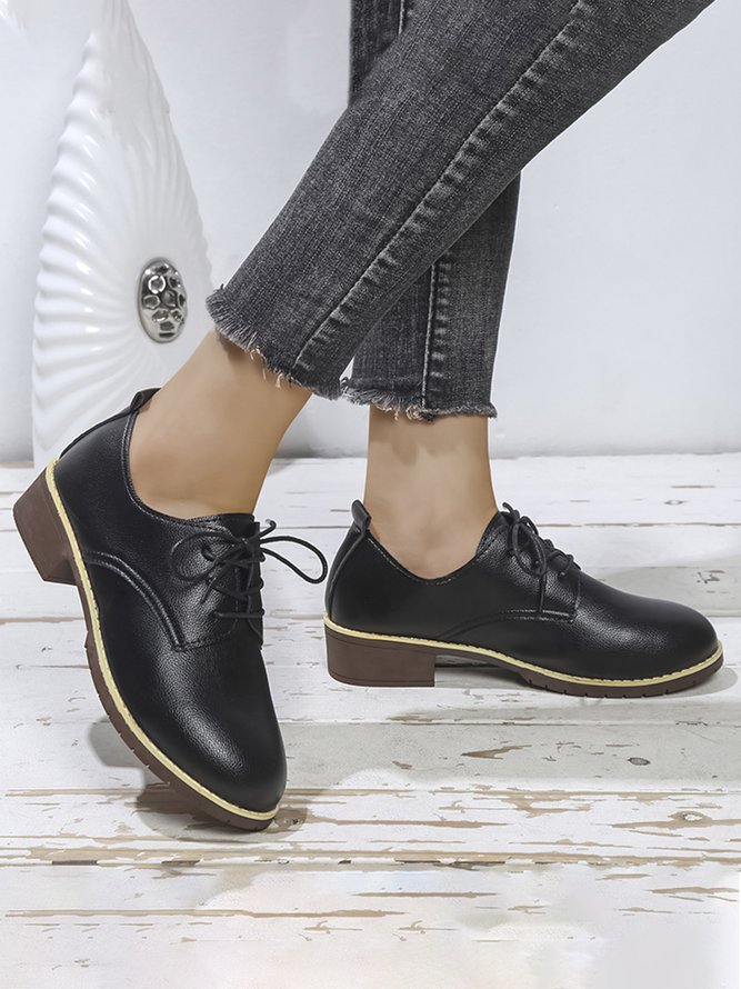 Plain Color Split Joint Casual Lace-Up Flat Shoes