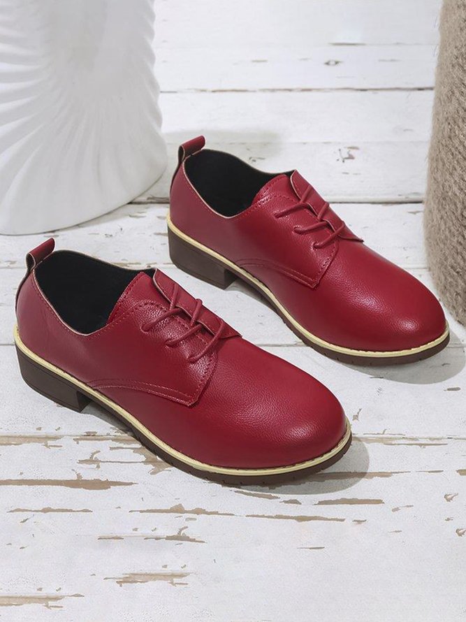 Plain Color Split Joint Casual Lace-Up Flat Shoes