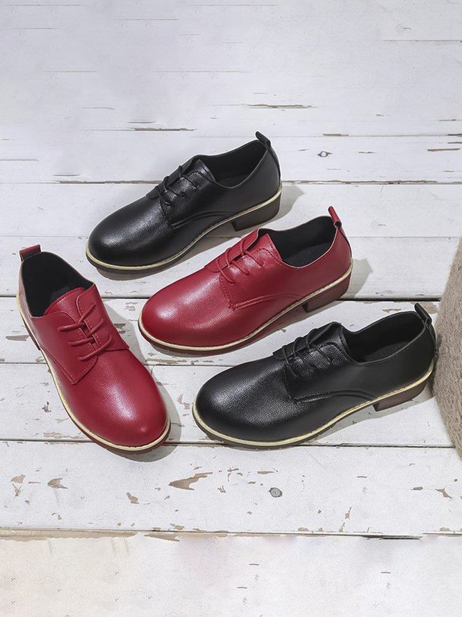 Plain Color Split Joint Casual Lace-Up Flat Shoes