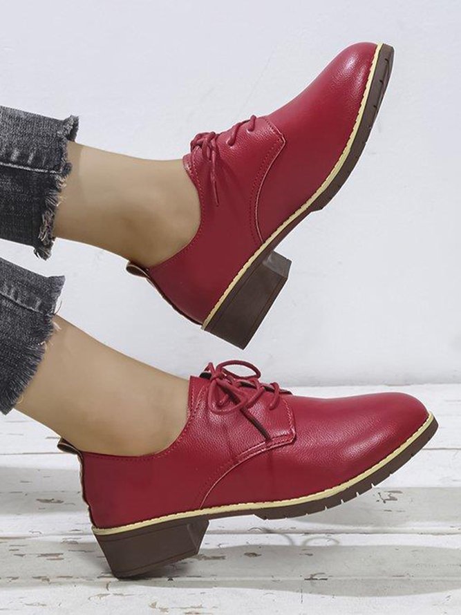 Plain Color Split Joint Casual Lace-Up Flat Shoes