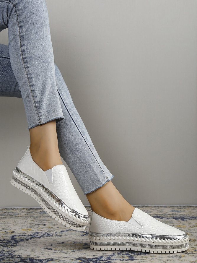 Braided Embossed Rhinestone Comfy Sole Slip On Shoes