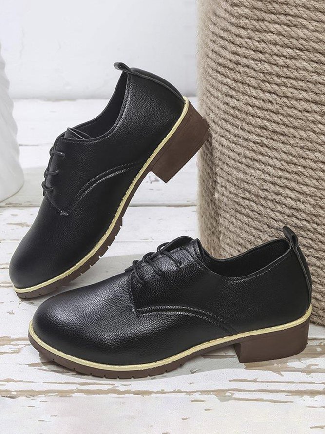 Plain Color Split Joint Casual Lace-Up Flat Shoes