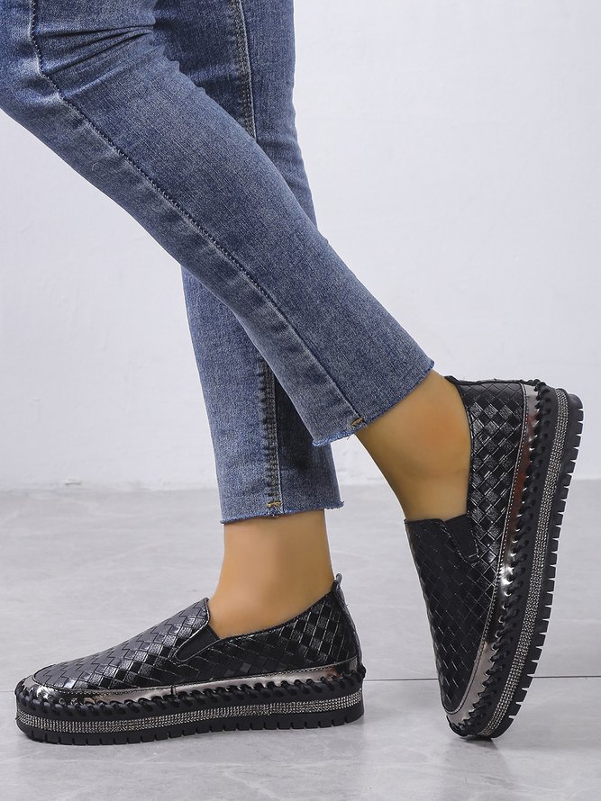 Braided Embossed Rhinestone Comfy Sole Slip On Shoes