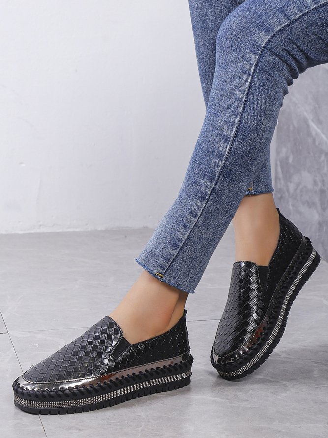 Braided Embossed Rhinestone Comfy Sole Slip On Shoes