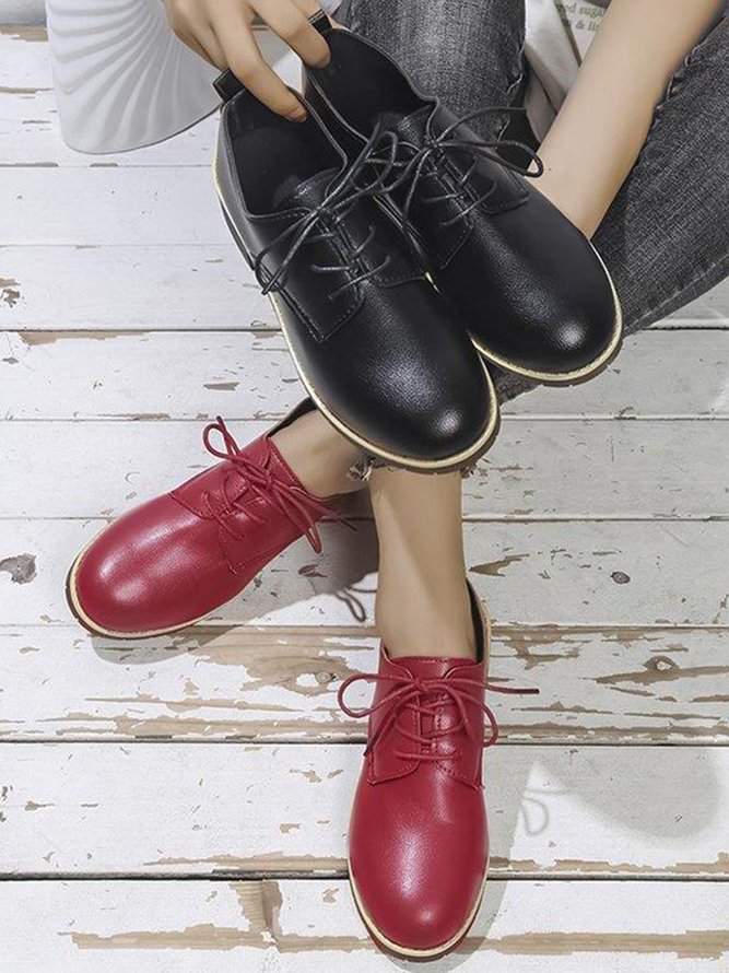 Plain Color Split Joint Casual Lace-Up Flat Shoes