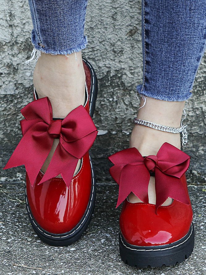 Women's Plus Size Bow Decor Hollow out Slip On Mary Jane Shoes