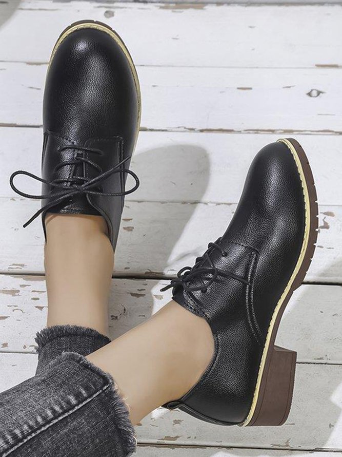 Plain Color Split Joint Casual Lace-Up Flat Shoes