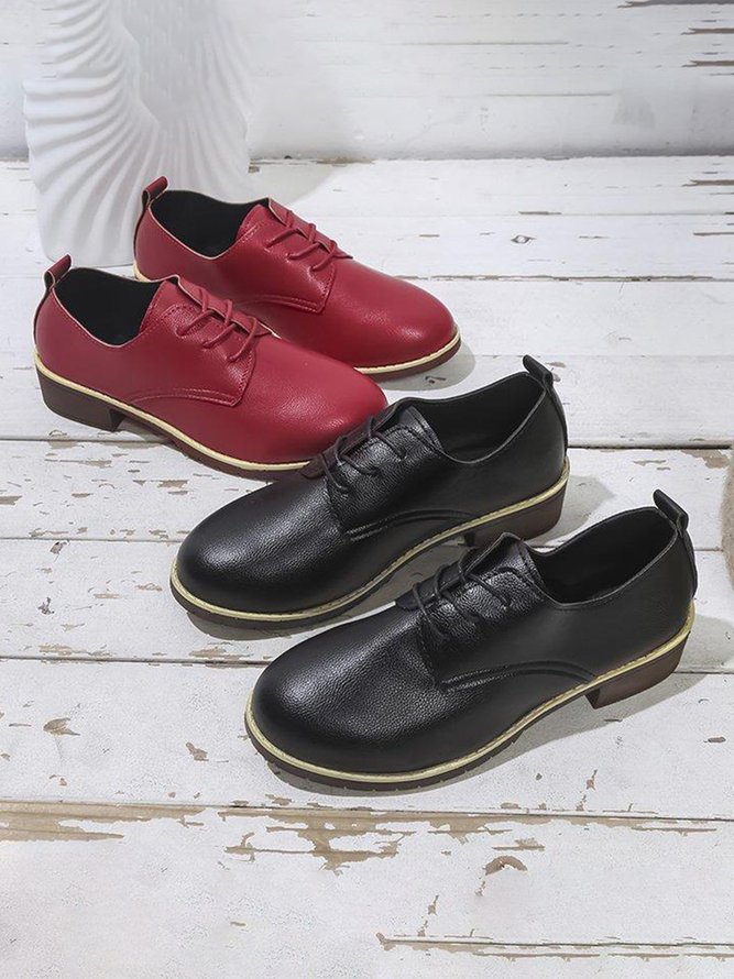 Plain Color Split Joint Casual Lace-Up Flat Shoes