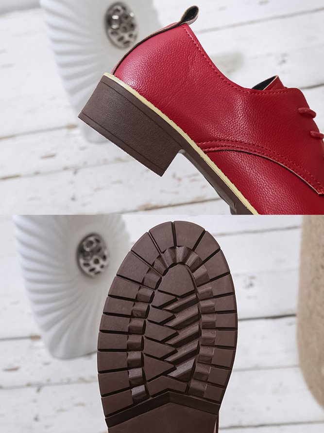 Plain Color Split Joint Casual Lace-Up Flat Shoes