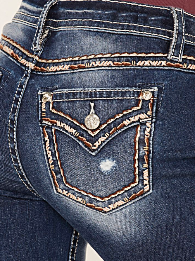 Denim Boho Loose Plain Jeans