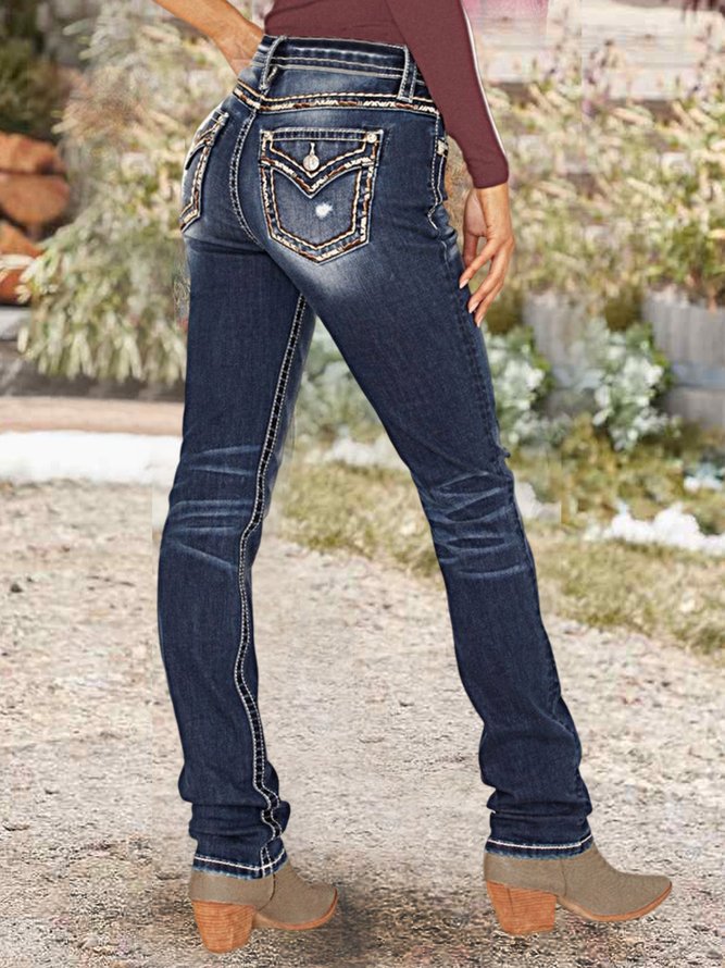 Denim Boho Loose Plain Jeans
