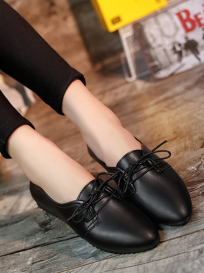 Solid Casual Simple Commuter Lace Up Flat Shoes