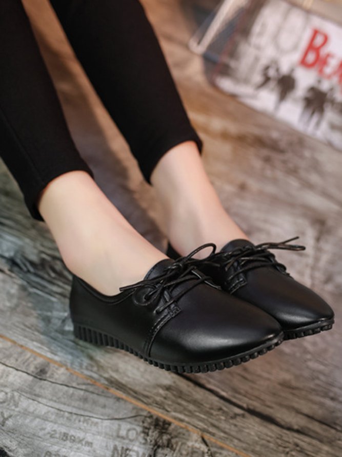 Solid Casual Simple Commuter Lace Up Flat Shoes