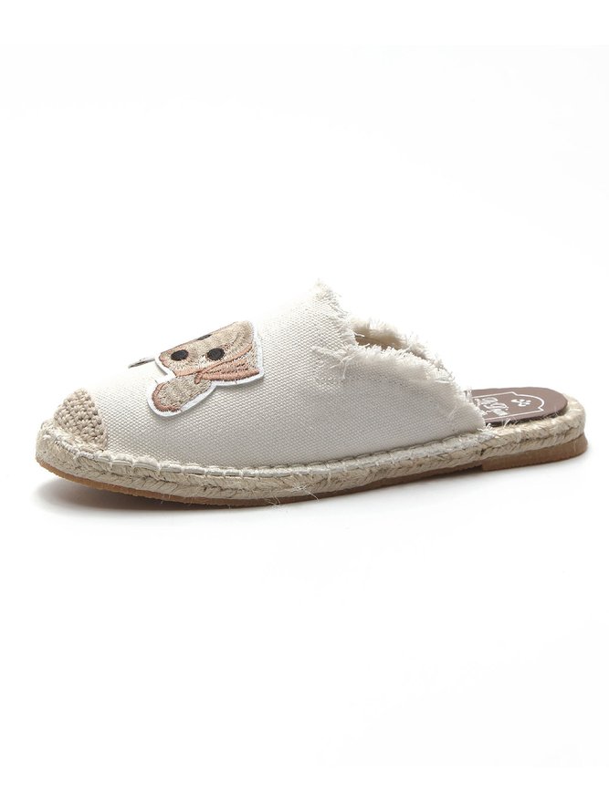 Plus Size Dog Embroidered Canvas Espadrille Slides