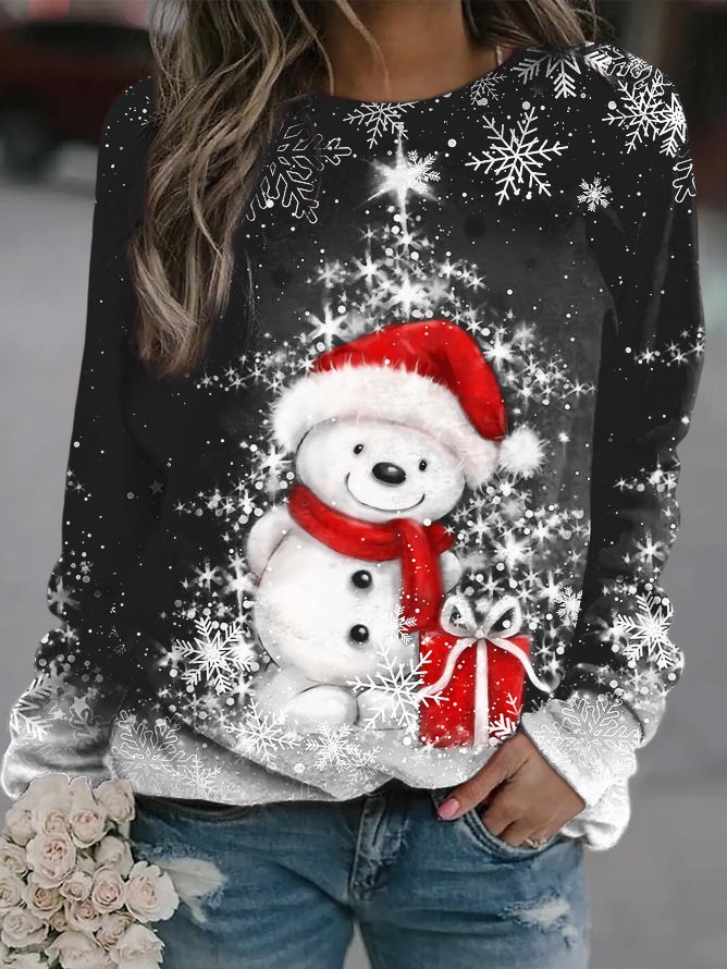 Women Christmas Santa Claus Crewneck Loose Long Sleeve Red Sweatshirts