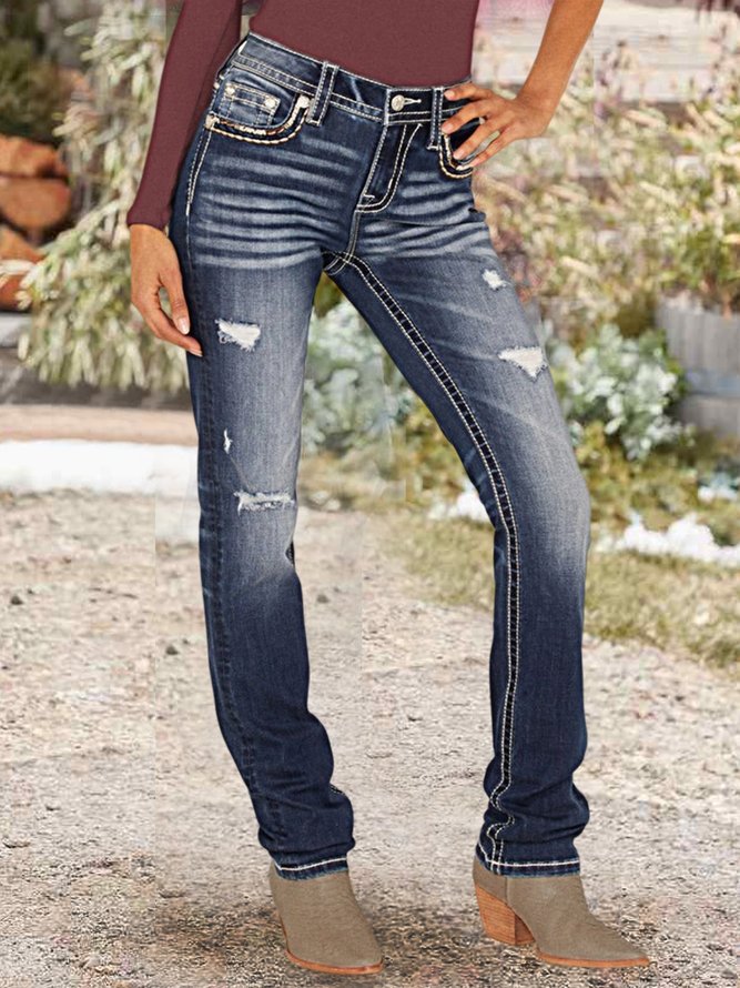 Denim Boho Loose Plain Jeans