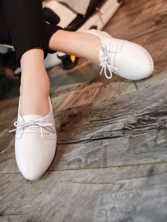 Solid Casual Simple Commuter Lace Up Flat Shoes