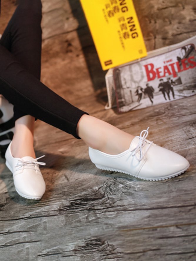 Solid Casual Simple Commuter Lace Up Flat Shoes