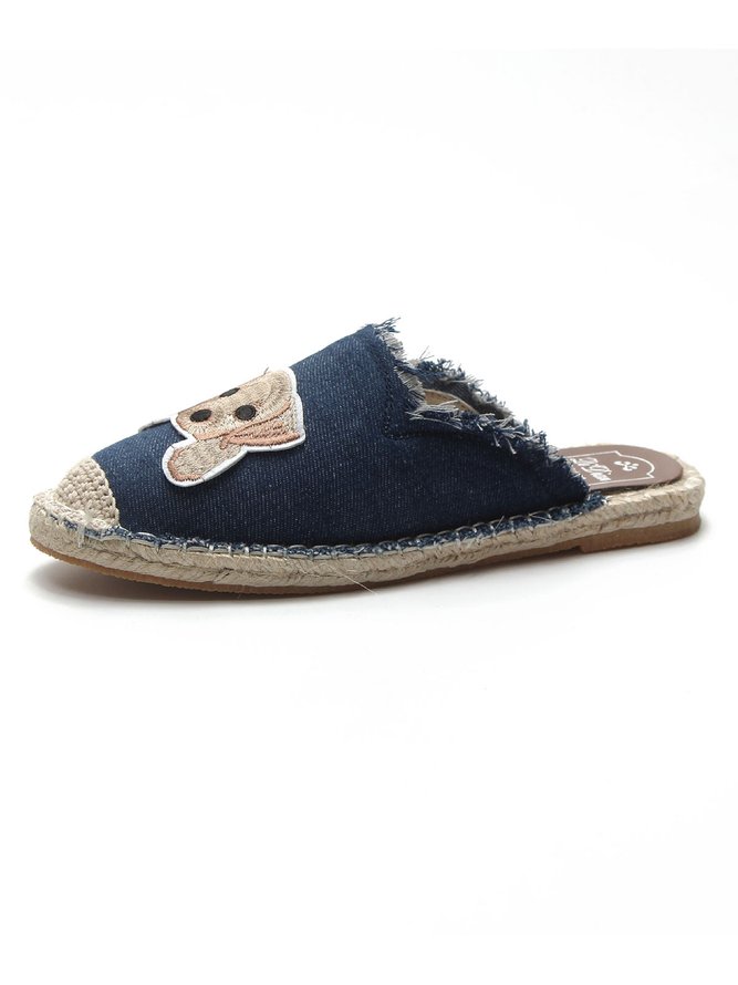 Plus Size Dog Embroidered Canvas Espadrille Slides