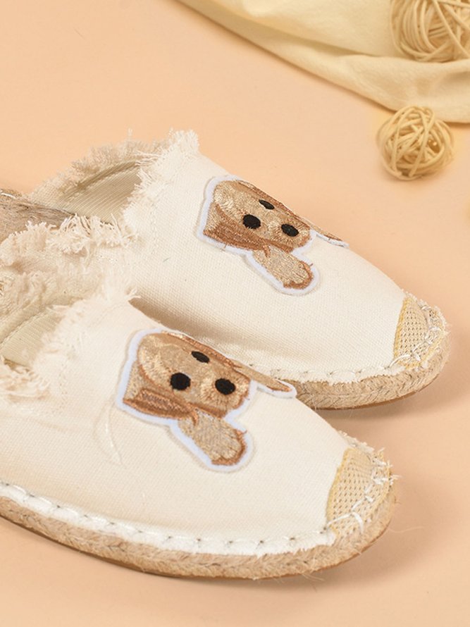 Plus Size Dog Embroidered Canvas Espadrille Slides