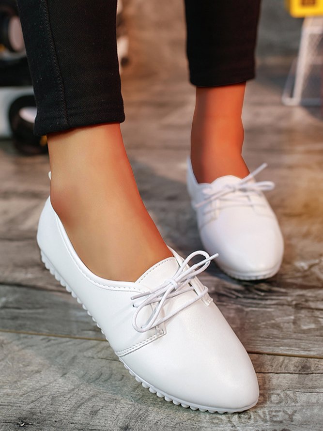 Solid Casual Simple Commuter Lace Up Flat Shoes