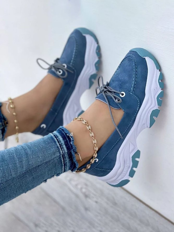 Plus Size Lace-up Decor Casual Slip On Platform Shoes
