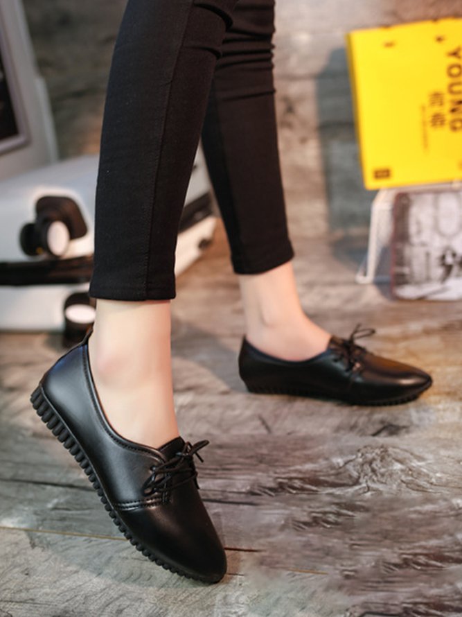 Solid Casual Simple Commuter Lace Up Flat Shoes