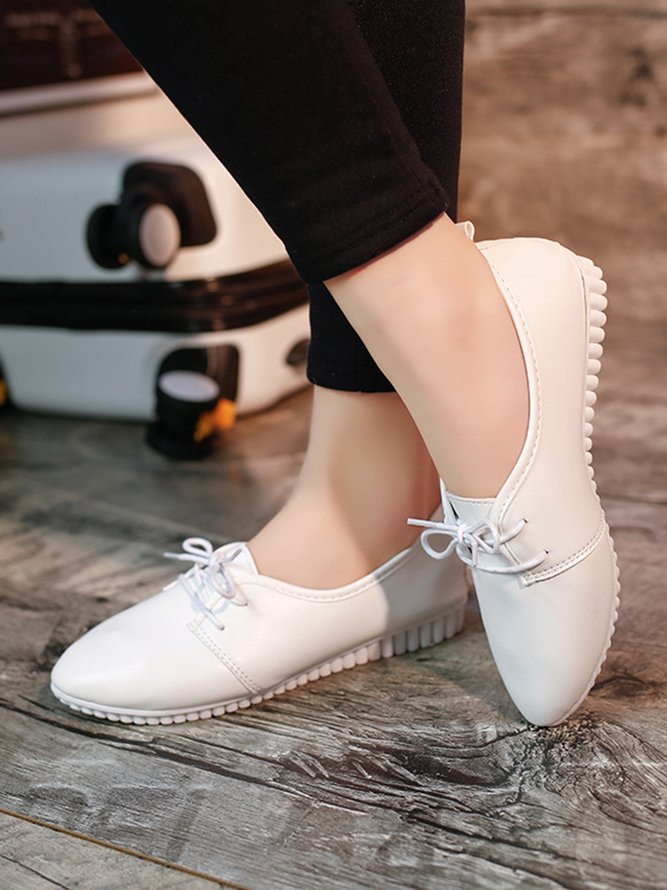 Solid Casual Simple Commuter Lace Up Flat Shoes