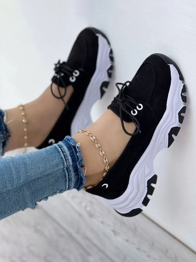 Plus Size Lace-up Decor Casual Slip On Platform Shoes