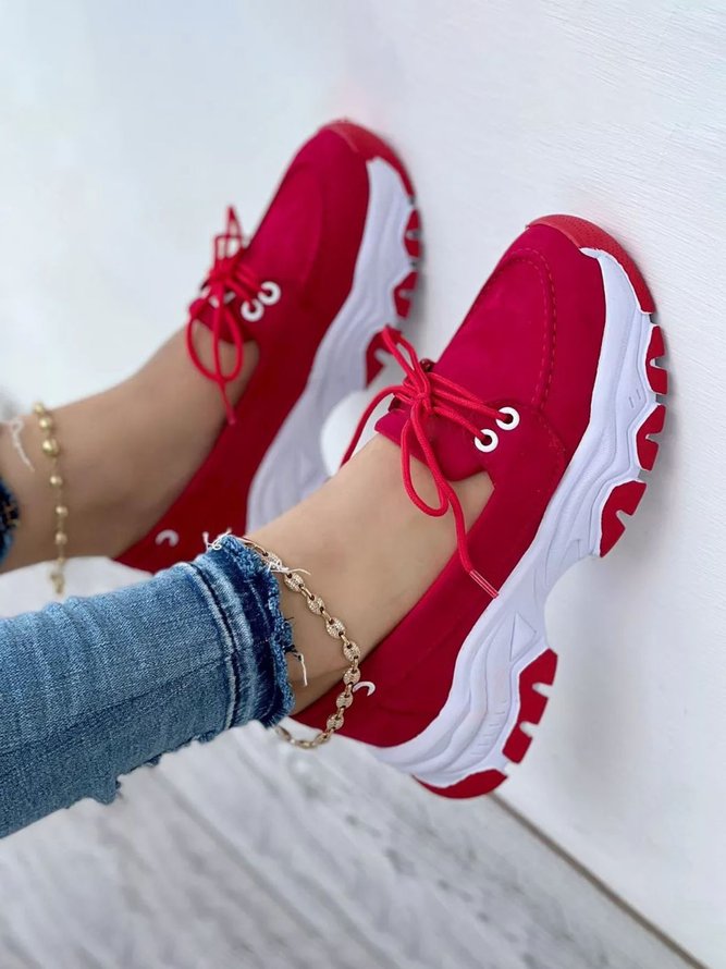 Plus Size Lace-up Decor Casual Slip On Platform Shoes