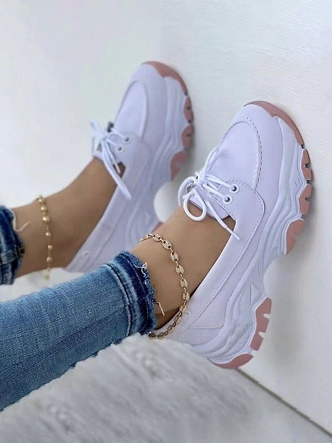 Plus Size Lace-up Decor Casual Slip On Platform Shoes