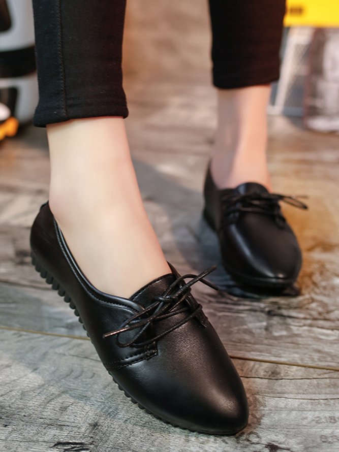 Solid Casual Simple Commuter Lace Up Flat Shoes
