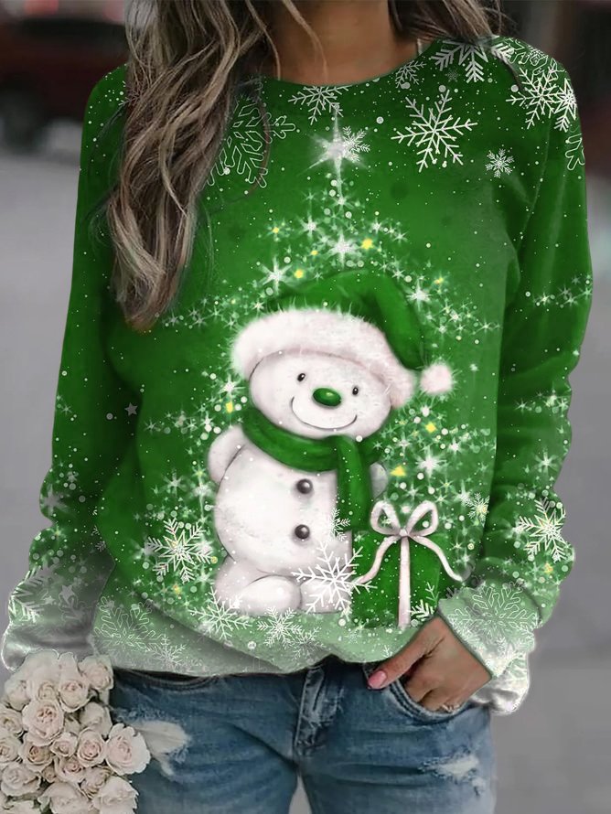 Women Christmas Santa Claus Crewneck Loose Long Sleeve Red Sweatshirts