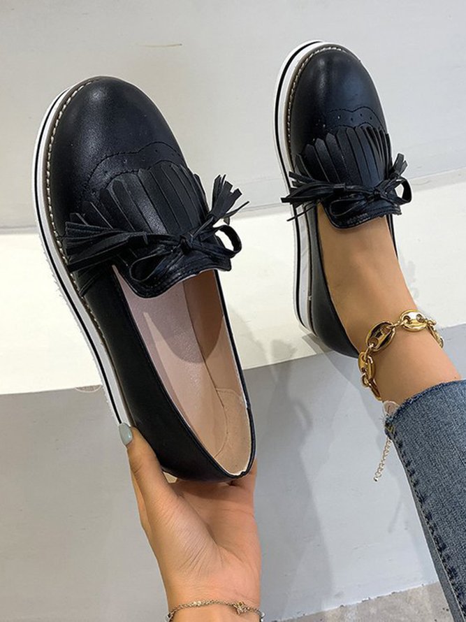 Bowknot Tassel Classic Baroque Flat Leather Shoes