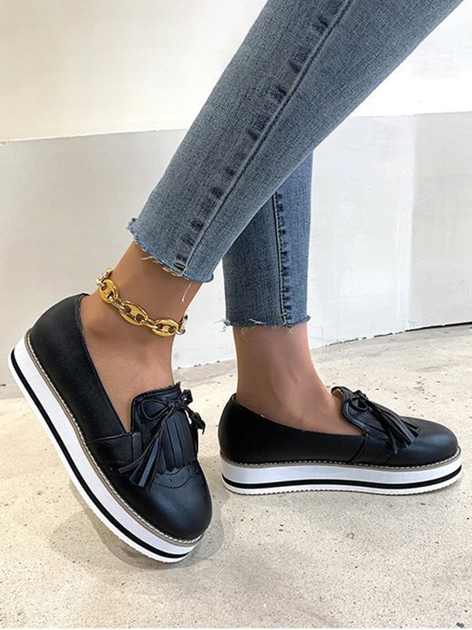 Bowknot Tassel Classic Baroque Flat Leather Shoes