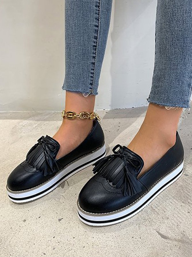 Bowknot Tassel Classic Baroque Flat Leather Shoes