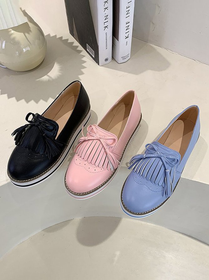 Bowknot Tassel Classic Baroque Flat Leather Shoes