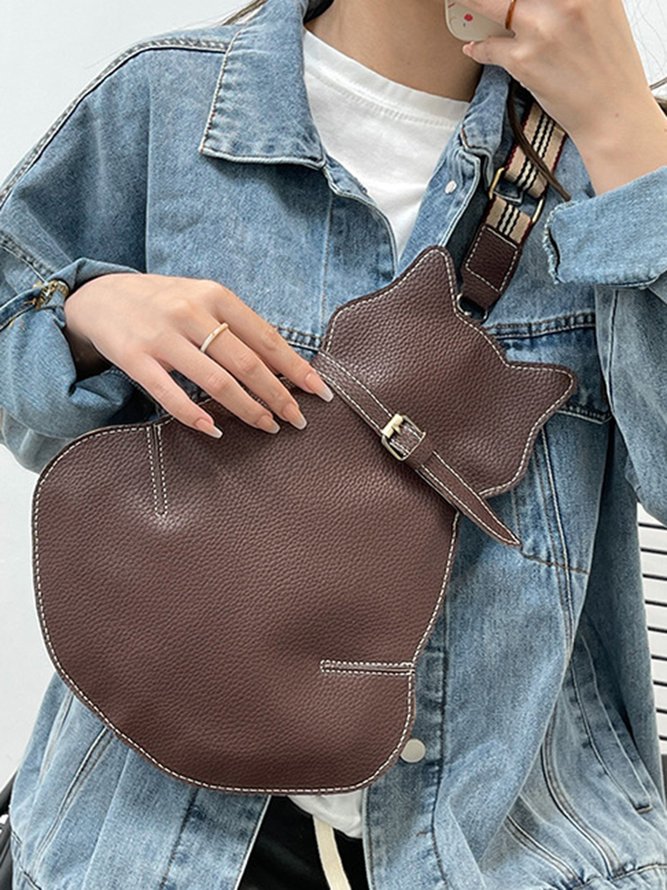 Cat Motif Buckle Zip Messenger Bag