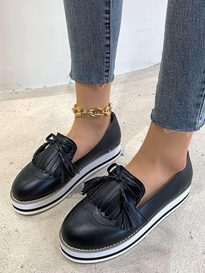 Bowknot Tassel Classic Baroque Flat Leather Shoes