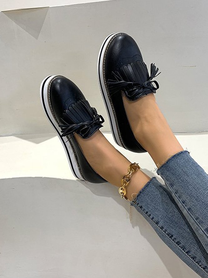 Bowknot Tassel Classic Baroque Flat Leather Shoes