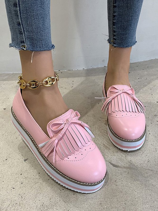 Bowknot Tassel Classic Baroque Flat Leather Shoes